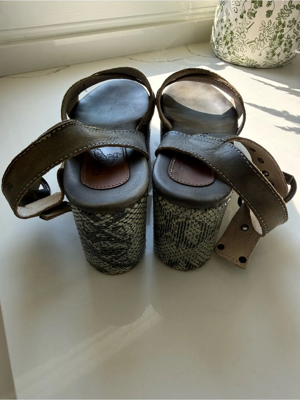 Freebird by Steven Olive Snake-Print Platform Sandals (Never Worn)